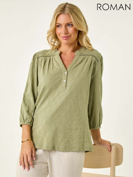 Roman Green Petite Embroidered Stretch Blouse (W63190) | £40
