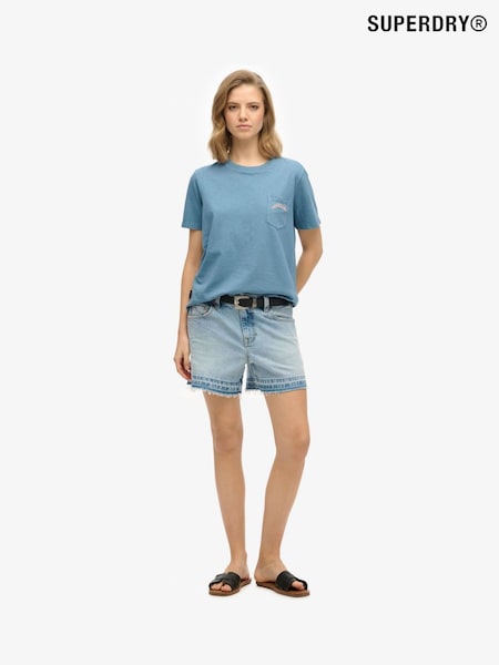 Superdry Blue Essential Logo Garment Dye Pocket T-Shirt (W63292) | £20