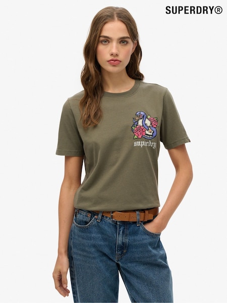 Superdry Green Old School Tattoo Relaxed 100% Cotton T-Shirt (W63293) | £27