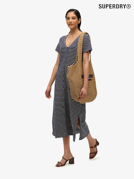 Superdry Blue Short Sleeve Button Through Jersey Midi Dress (W63300) | £0