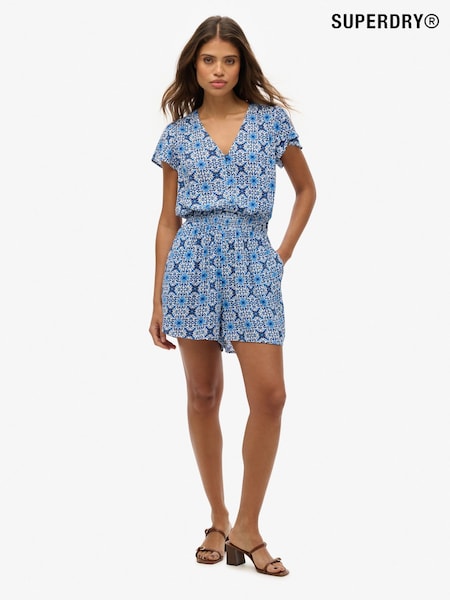 Superdry Blue Short Sleeve Printed Playsuit (W63302) | £45