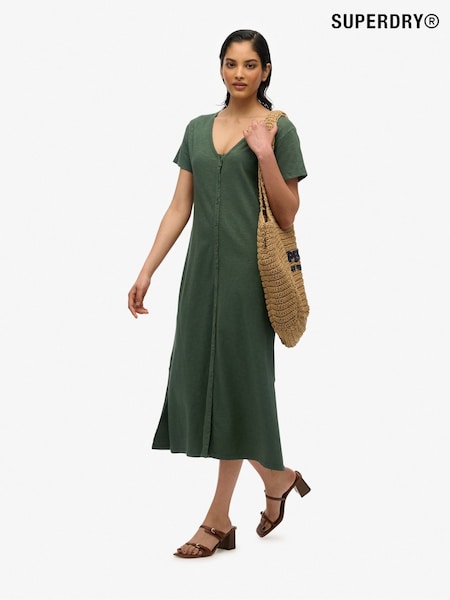 Superdry Green Short Sleeve Button Through Jersey Midi Dress (W63306) | £40