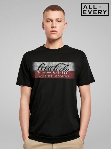 All + Every Black Mens Coca Cola Georgia Stripe T-Shirt (W63344) | £25