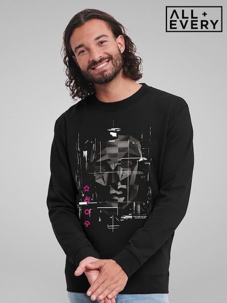 All + Every Black Mens Squid Game Front Man Mask Art Light Print Sweatshirt (W63347) | £35
