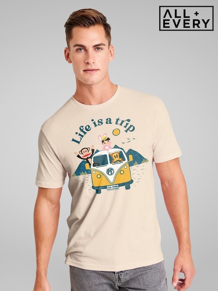 All + Every Cream Mens Paul Frank Julius and Co Life Is A Trip Camper T-Shirt (W63349) | £25