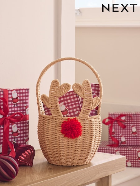 Natural Reindeer Christmas Storage Basket (W63385) | £18