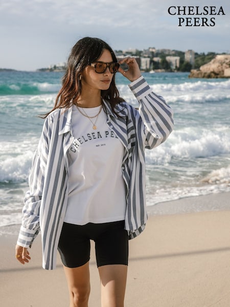 Chelsea Peers Blue Boyfriend Poplin Stripe Shirt (W63392) | £38