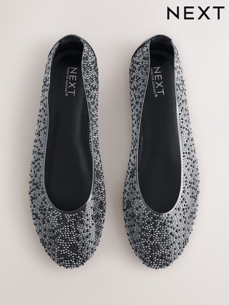 Black Forever Comfort® Round Toe Jewel Vinyl Ballerinas (W63446) | £40