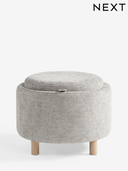 Chunky Chenille Light Grey Ashton Upholstered Storage Stool (W63449) | £155