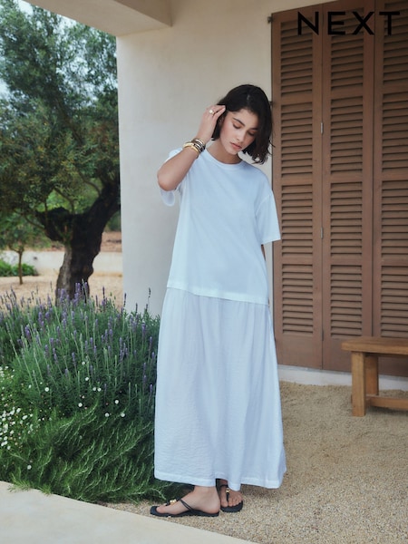 White Jersey Two In One T-Shirt Dress (W63485) | £40