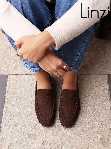 Linzi Brown Belmont Suede Leather Ruched Loafers (W63566) | £42