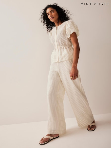 Mint Velvet Cream Stripe Wide Trousers (W63571) | £99