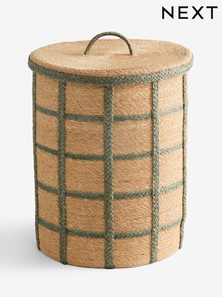 Sage Green Seagrass Check Hamper Laundry Basket (W63838) | £0