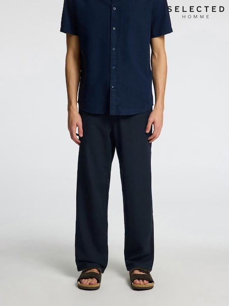 Selected Homme Black Loose Fit Drawstring Trousers With Linen (W63980) | £60