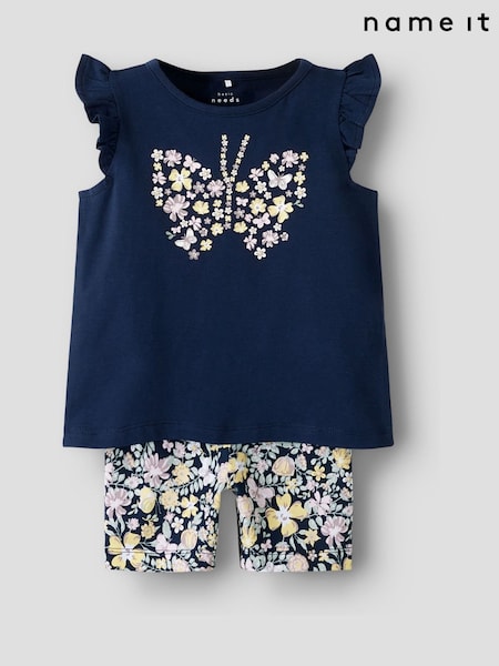 Name It Blue Butterfly Print T-Shirt And Cycling Top & Short set (W64054) | £15