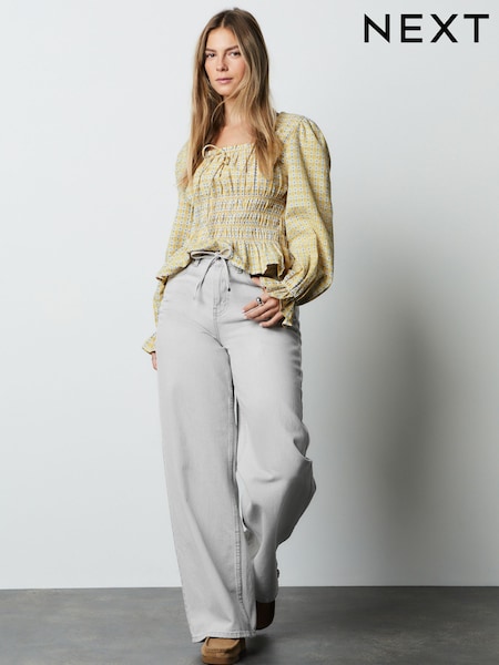 Grey Denim Wide Leg Joggers Waist Jeans (W64117) | £29