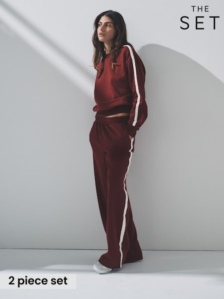 The Set Red 2 Piece Taped Crew Neck Sweatshirt and Wide Leg Joggers Set (W64298) | £30