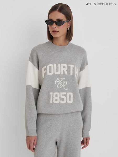 4th & Reckless Grey Davis Branded Knitted Jumper (W64392) | £58