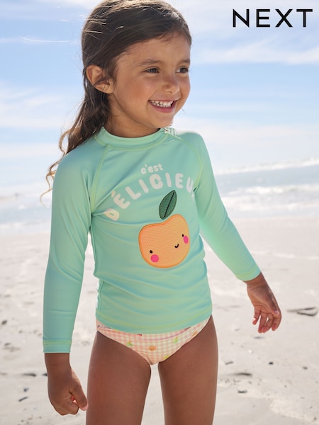 Mint Green Gingham Fruit Long Sleeve Sunsafe Swim Set (3mths-7yrs) (W64406) | £17 - £19