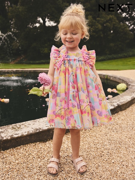 Pink Ruffle Shoulder Mesh Dress (3mths-7yrs) (W64423) | £20 - £24