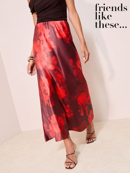 Friends Like These Red Floral Satin Maxi Skirt (W64555) | £38