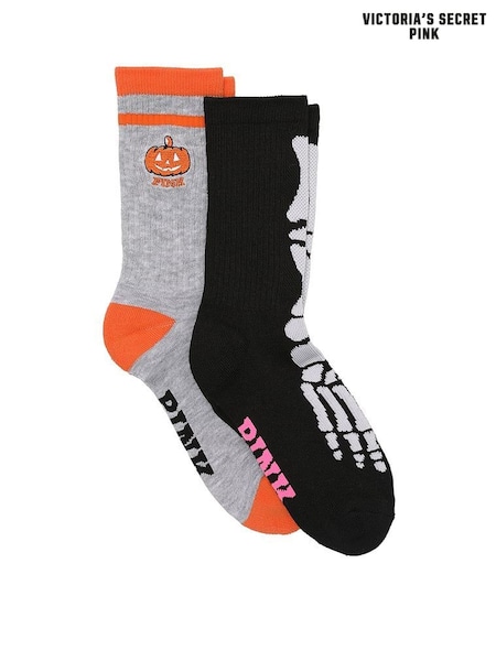 Victoria's Secret PINK Halloween Black & Heather Grey Crew Socks 2 Pack (W64704) | £16
