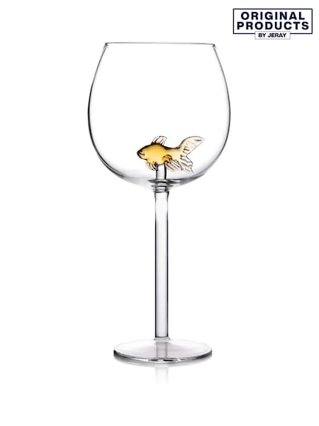 Jeray Clear and Gold Goldfish Wine Glass (W64739) | £20