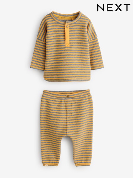 Yellow/Grey Stripe Long Sleeve Top and Leggings Set (W64854) | £10