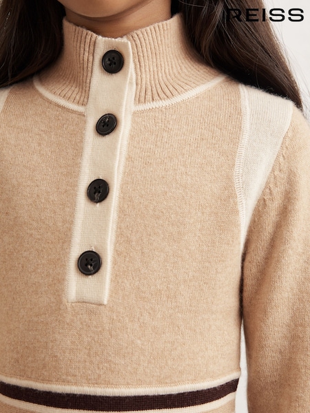 Reiss Neutral Vienne 9-13 yrs Wool-Blend Funnel-Neck Knit Dress With Cashmere (W64901) | £76