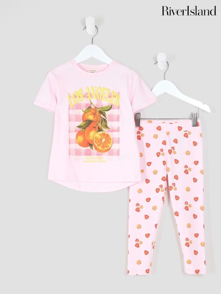 River Island Pink Girls Print Leggings Set (W64916) | £14
