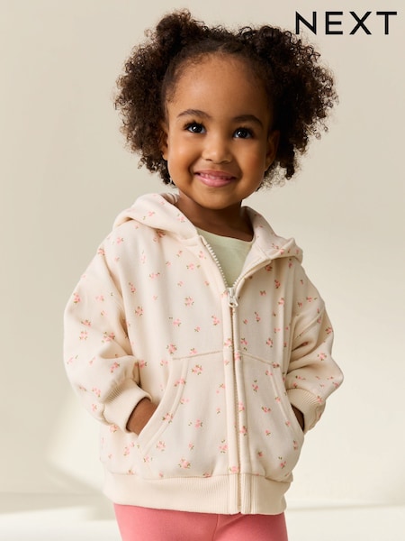 Cream Disty Floral Zip Through Hoodie (3mths-7yrs) (W64929) | £12 - £14