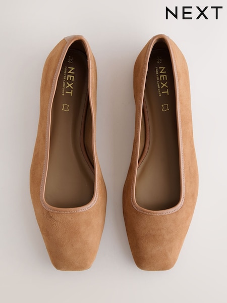 Tan Brown Forever Comfort® Leather Square Toe Ballerina Shoes (W65012) | £35
