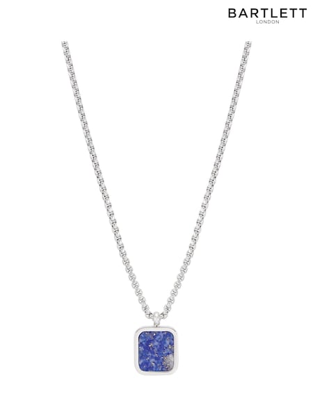 Bartlett Mens Silver Tone Square Lapis Lazuli Pendant Necklace (W65049) | £35