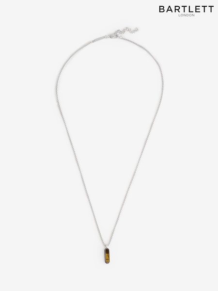 Bartlett Mens Silver Tone Tigers Eye Tag Pendant Necklace (W65051) | £35