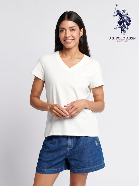 U.S. Polo Assn. Cream Womens Regular Fit V-Neck T-Shirt (W65054) | £25