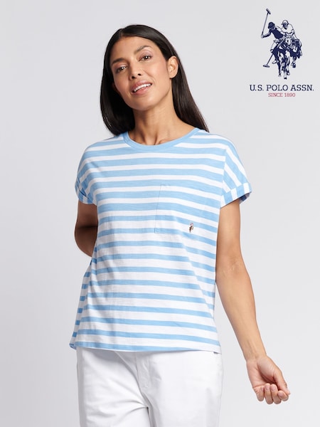 U.S. Polo Assn Blue Womens Stripe Slub  T-Shirt (W65055) | £30