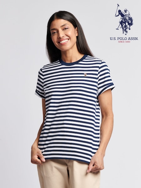 U.S. Polo Assn Blue Womens Stripe Crew Neck T-Shirt (W65061) | £28