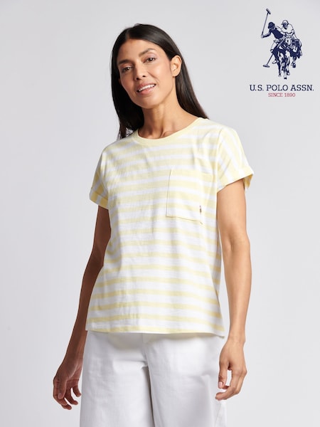 U.S. Polo Assn Yellow Womens Stripe Slub  T-Shirt (W65067) | £30