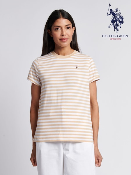 U.S. Polo Assn Natural Womens Stripe Crew Neck T-Shirt (W65068) | £28
