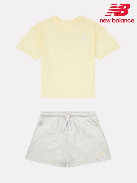 New Balance Yellow Small Kids Logo T-Shirt and Shorts Set (W65087) | £45 - £54