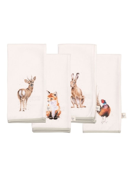 Wrendale Set of 4 Neutral Woodlanders Animal Print Fabric Napkins (W65092) | £25