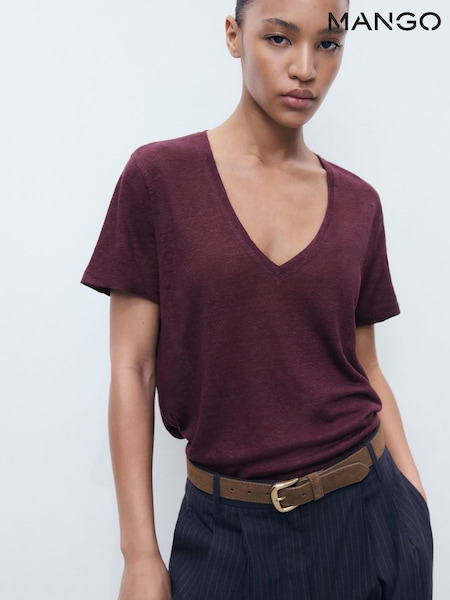 Mango Red Linen Short Sleeve T-Shirt (W65107) | £26