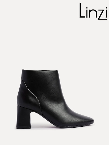 Linzi Black Cove Square Toe Block Heel Ankle Boots (W65118) | £45
