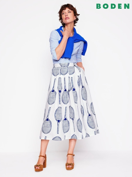 Boden Cream Verity Linen Tennis Midi Skirt (W65141) | £112