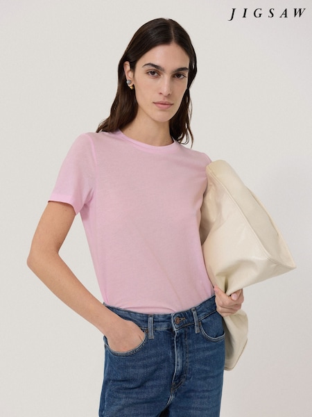 Jigsaw Pink Supima Cotton Crew Neck T-Shirt (W65169) | £35