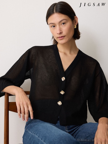 Jigsaw Black Sheer Linen Blend Cardigan (W65174) | £110