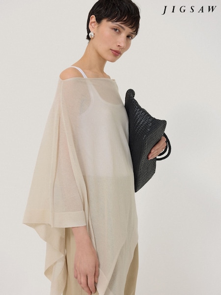 Jigsaw Cream Sheer Linen Blend Poncho (W65180) | £99