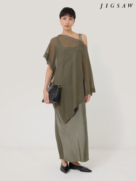 Jigsaw Green Sheer Linen Blend Poncho (W65183) | £99