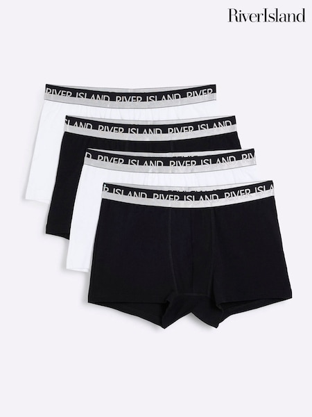 River Island Black Silver Split Waistband Boxers  4 Pack (W65192) | £25