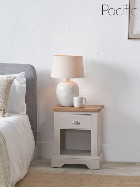 Pacific Natural Fairford Oak and Parchment White 1 Drawer Bedside Unit (W65243) | £266
